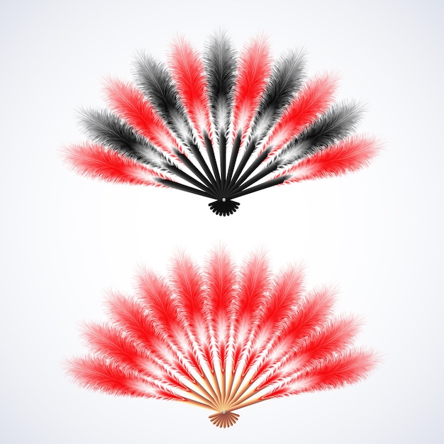 Vetor ilustração de leque de penas vermelhas e pretas
