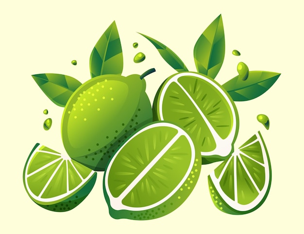 Ilustração de limas verdes frescas com folhas