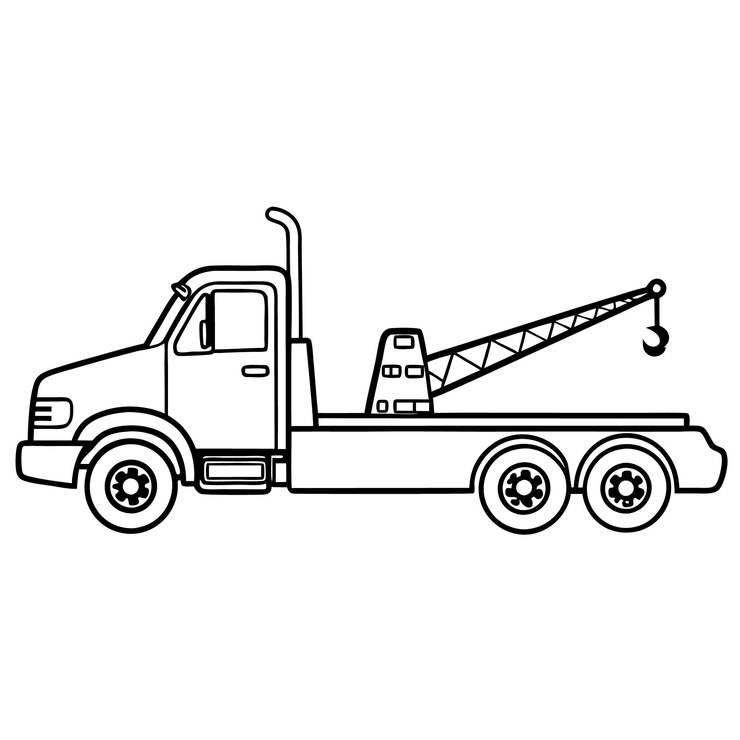 Vetor ilustração de linha de caminhão de reboque em preto e branco