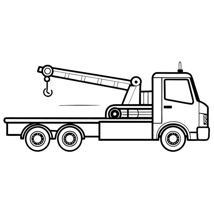 Vetor ilustração de linha de caminhão de reboque em preto e branco