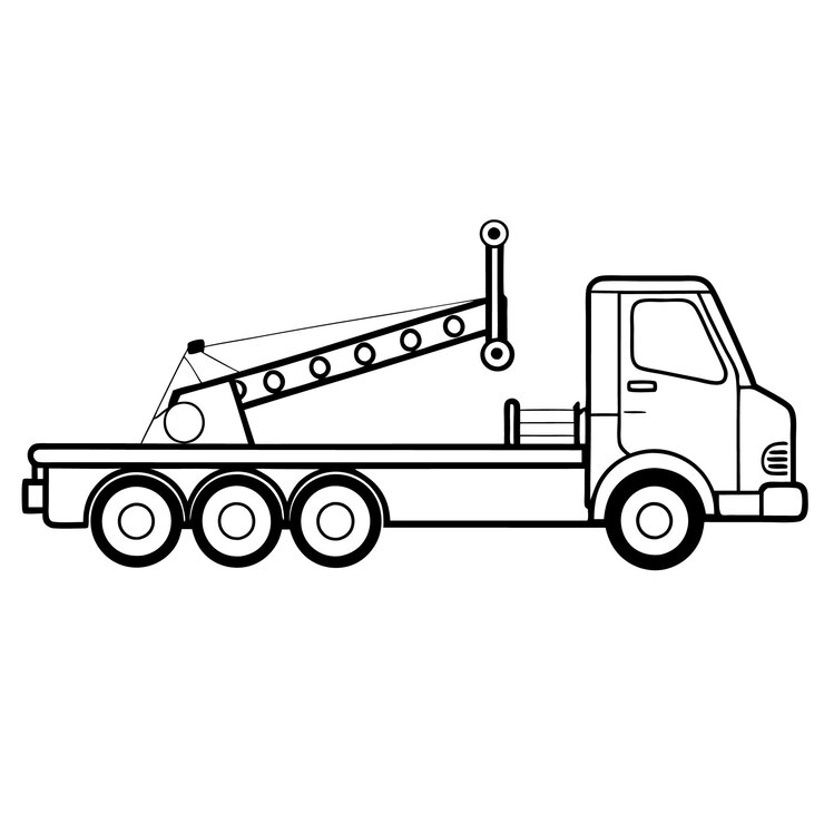 Vetor ilustração de linha de caminhão de reboque em preto e branco