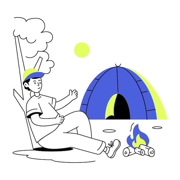 Ilustração de linha personalizável do parque de campismo