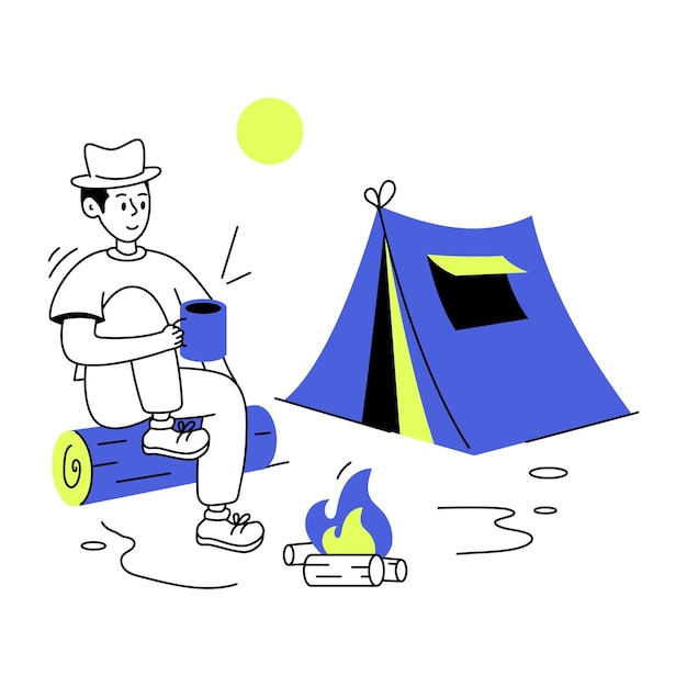 Ilustração de linha personalizável do parque de campismo