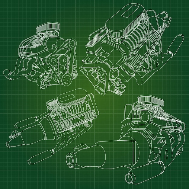 Ilustração de linha vetorial de aeronaves com motor a jato turbo