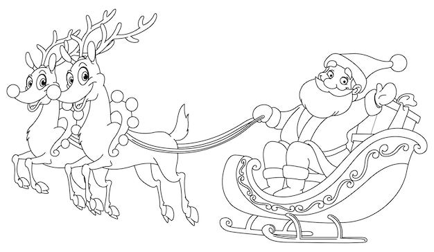 Ilustração de linha vetorial de trenó de Papai Noel