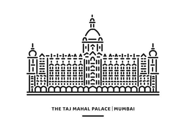 Ilustração de linha vetorial do edifício do palácio taj mahal em mumbai