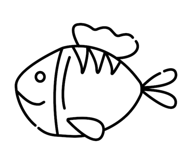 Ilustração de linha vetorial preto e branco de peixe