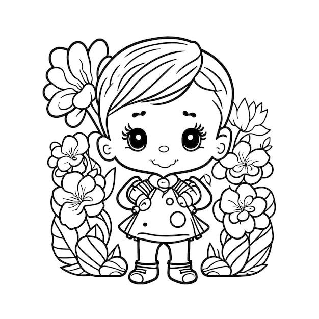 Ilustração de livro para colorir menina kawaii para colorir