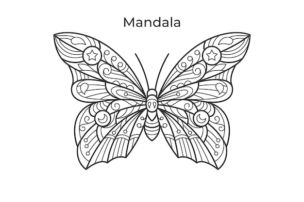 Ilustração de livro para colorir com mandala de borboleta