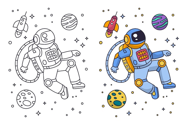 Vetor ilustração de livro para colorir de astronauta desenhada de mão