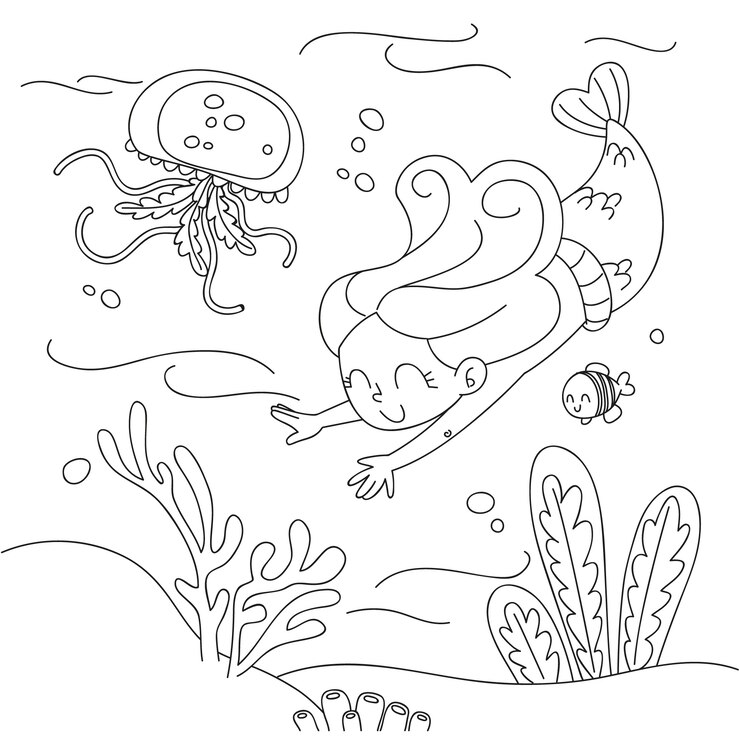 Vetor ilustração de livro para colorir de sereia desenhada de mão