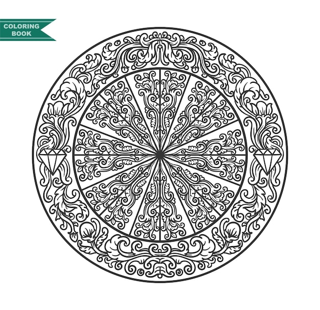 Ilustração de livro para colorir mandala, animal zentangle