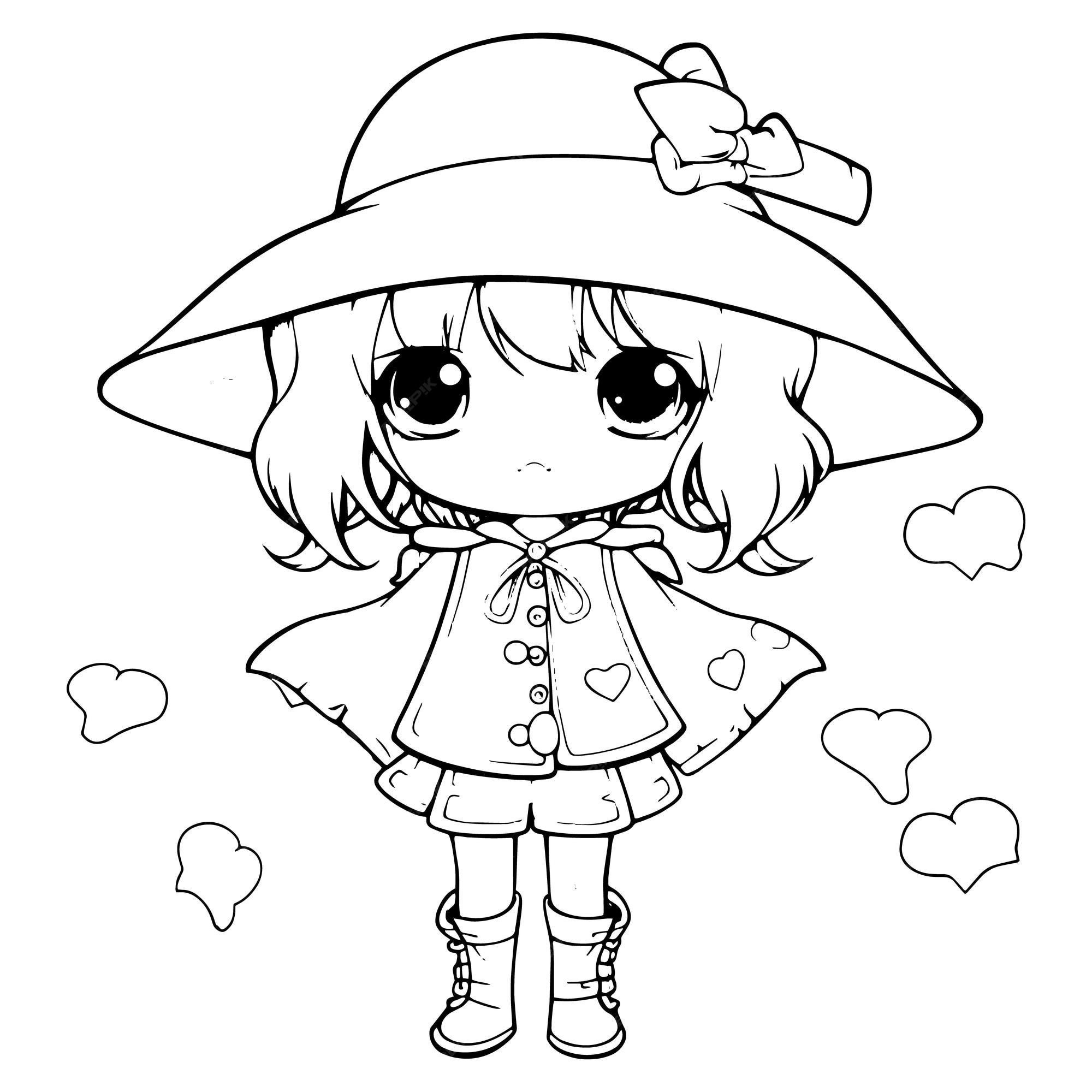 Ilustração de livro para colorir menina kawaii para colorir