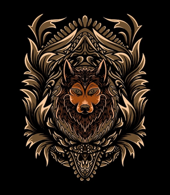 Ilustração de lobo com ornamento