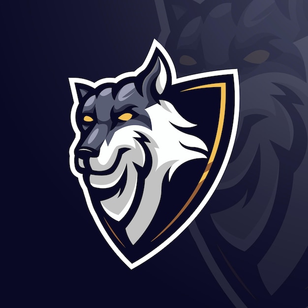 Ilustração de lobo em escudo para equipe esport