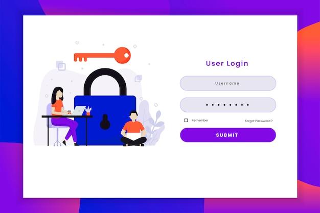 Vetor ilustração de login do usuário com chave