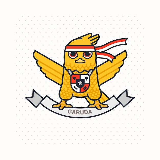 Vetor ilustração de logotipo de desenho animado de mascote garuda indonésia bonito