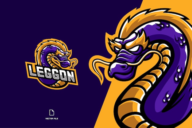 Jogo do logotipo do mascote do dragão roxo para ilustração da equipe  esportiva e esport