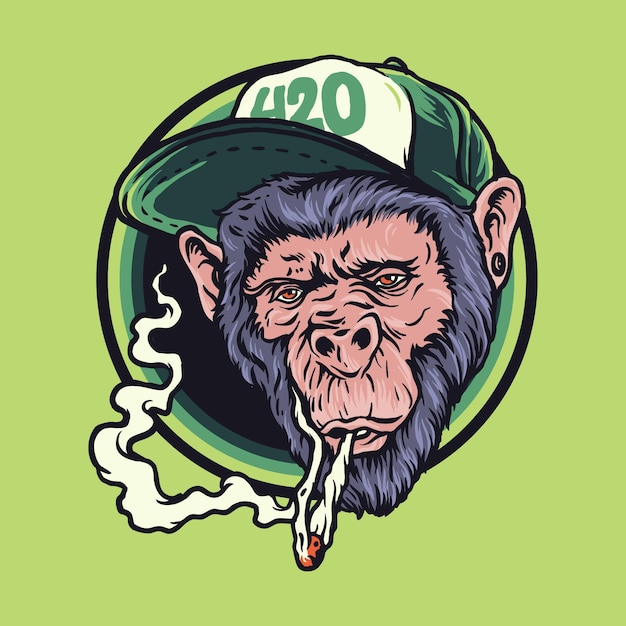 Ilustração de logotipo de maconha de fumaça de macaco