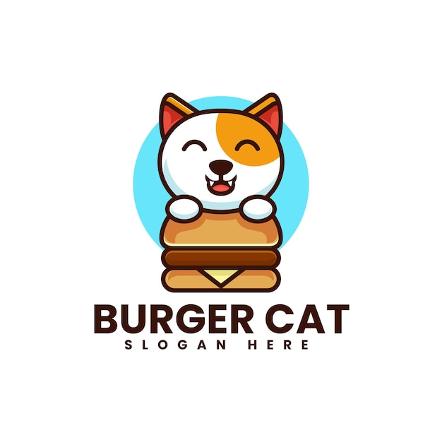 Ilustração de logotipo vetorial burger cat mascot cartoon style