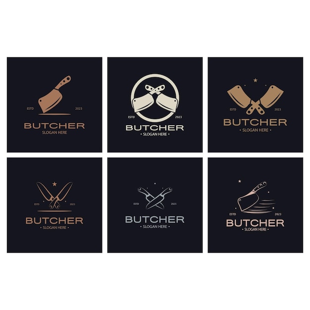 Ilustração de logotipo vintage de faca de açougueiro modelo de logotipo de faca de chef para restaurantes de crachás de negócios