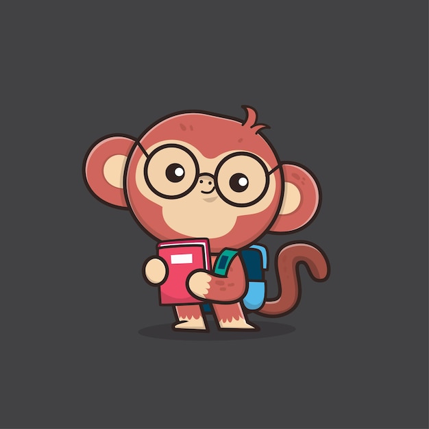 Vetor ilustração de macaco animal fofo de volta à escola