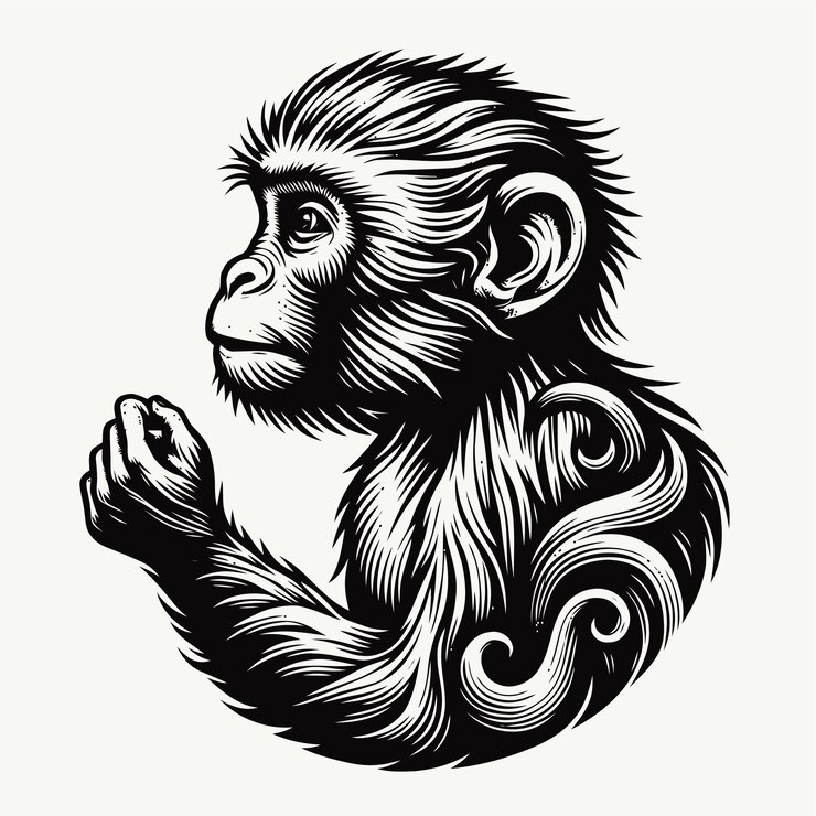 Vetor ilustração de macaco com estilo de gravura