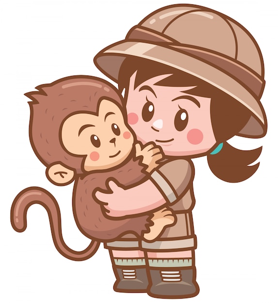 Ilustração de macaco de abraços menina safari