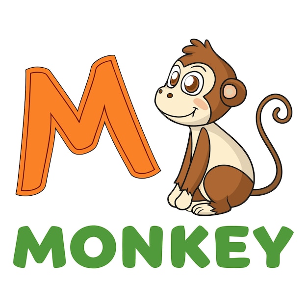 Ilustração de macaco do alfabeto M para crianças Conceito de aprendizagem pré-escolar divertido e educacional