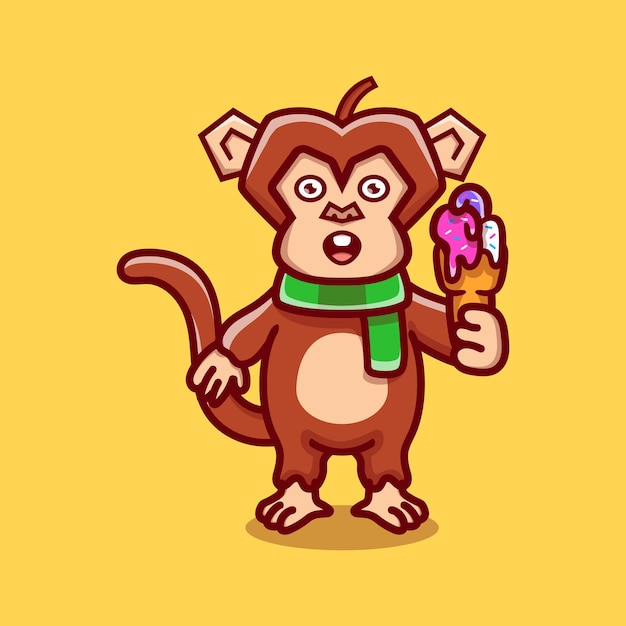 Vetor ilustração de macaco fofo comendo sorvete