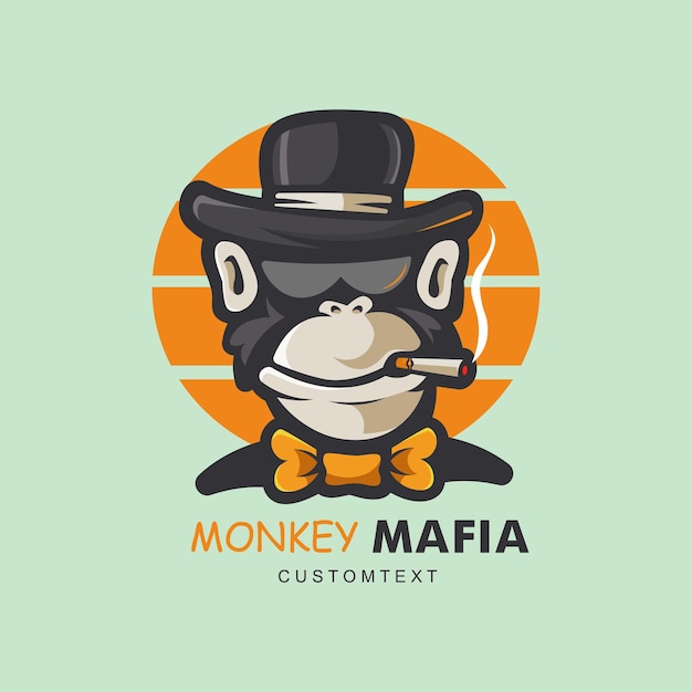 Ilustração de macaco fumando usando óculos e chapéu, vetor de design de logotipo de mascote de desenho animado