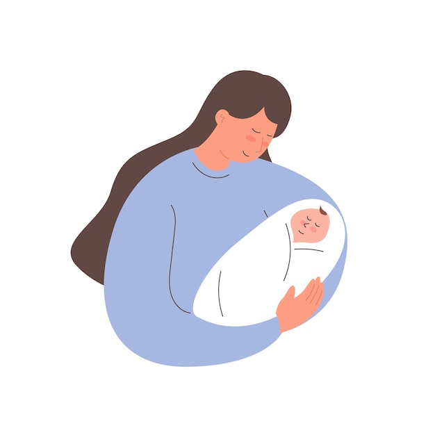 Ilustração de mãe segurando o bebê nos braços