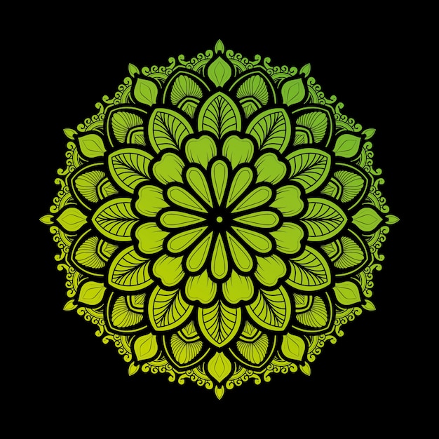 Vetor ilustração de mandala arte decoração design. com um gradiente de verde claro e escuro muito natural.