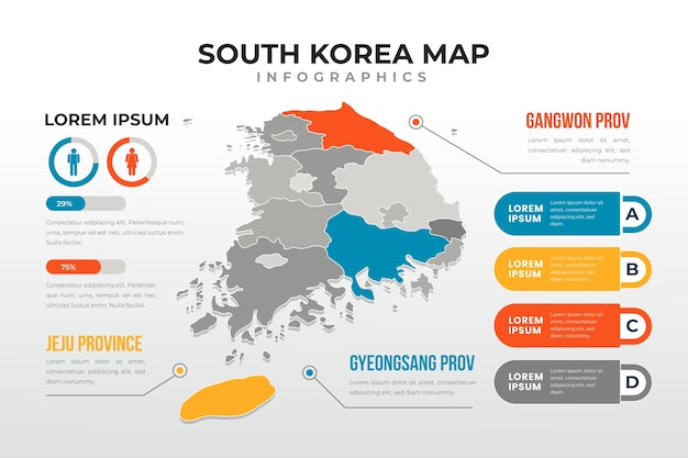 Ilustração de mapa da coreia do sul design plano