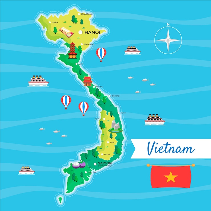 Vetor ilustração de mapa do vietnã desenhada à mão