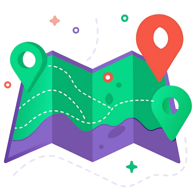 Ilustração de mapa dobrado colorido com marcadores de localização