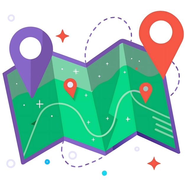 Ilustração de mapa dobrado colorido com marcadores de localização