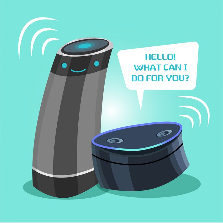Vetor ilustração de máquinas de tecnologia ativada por voz doméstica