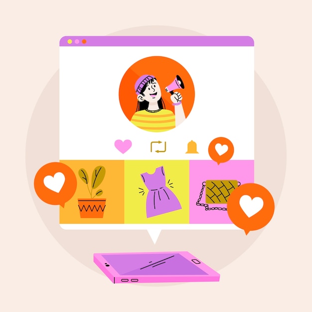 Ilustração de marketing de influência desenhada à mão