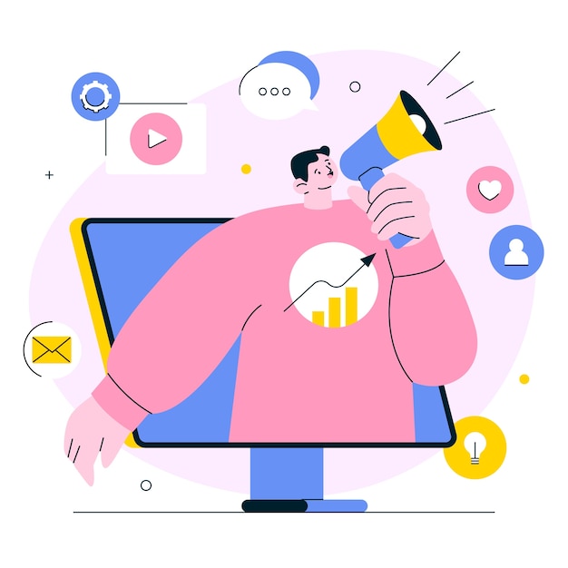 Ilustração de marketing digital plana