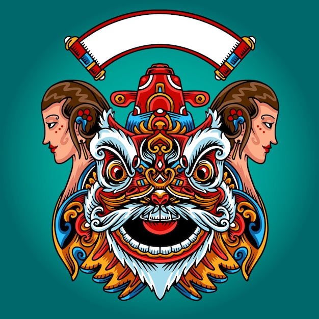 Ilustração de máscara de dança de leão chinês