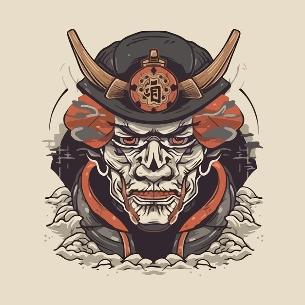 Tatuagem de crânio de guerreiro samurai ou máscara japonesa e ninja japonês  cabeça de crânio guerreiro samurai japonês com armadura ronin espada  kamikaze exército shogun demônio