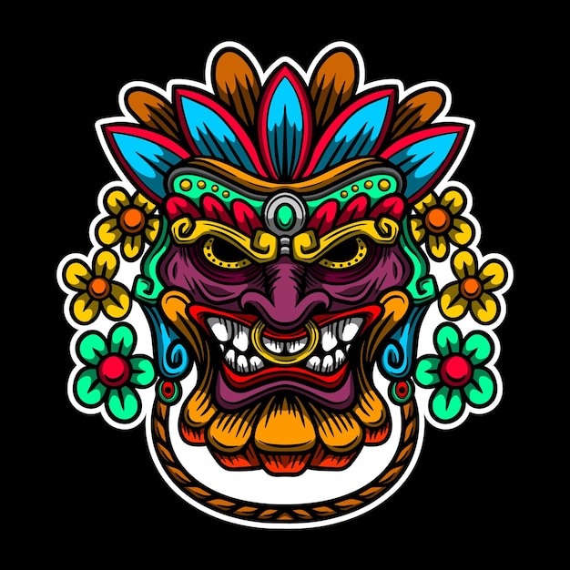 Ilustração de máscara de Tiki vetorial desenhada à mão