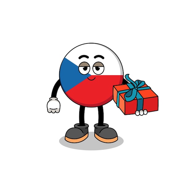 Ilustração de mascote da república checa dando um presente