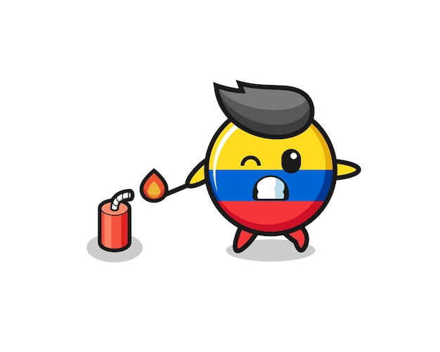 Ilustração de mascote de bandeira da colômbia jogando design bonito de fogos de artifício