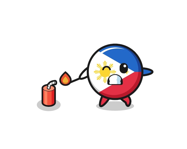 Ilustração de mascote de bandeira filipina jogando design bonito de fogos de artifício