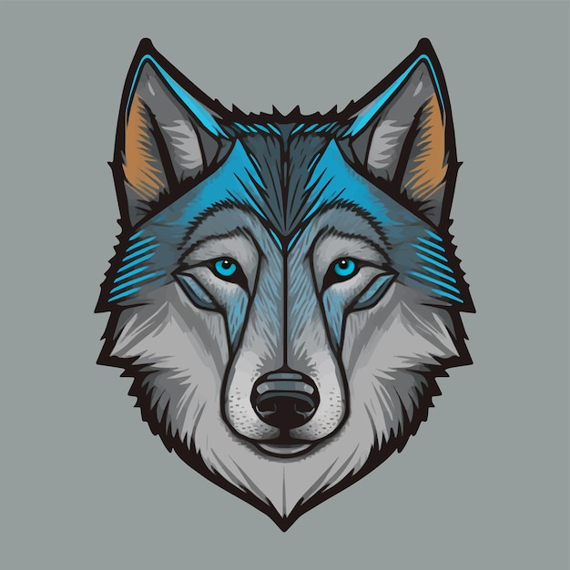 Ilustração de mascote de cabeça de lobo para ícone de logotipo ou pôster