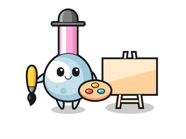 Ilustração de mascote de cotonete como pintor, design de estilo bonito para camiseta, adesivo, elemento de logotipo