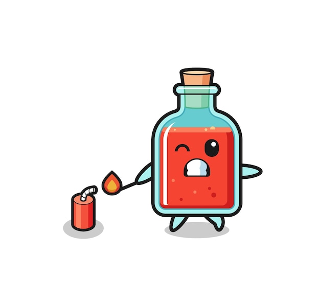 Vetor ilustração de mascote de garrafa de veneno quadrado jogando fogos de artifício