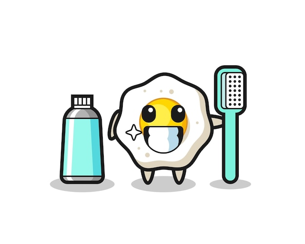 Ilustração de mascote de ovo frito com uma escova de dentes, design de estilo fofo para camiseta, adesivo, elemento de logotipo